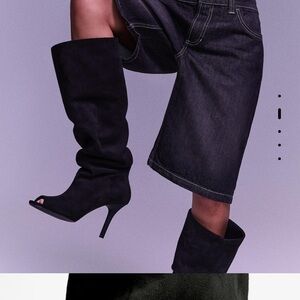 BERSHKA Suede kitten heel boots